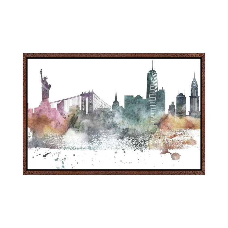 New York Pastel Skylines - Print on Canvas, Classic Brown Wood Framed, 66.04 cm H x 45.72 cm W