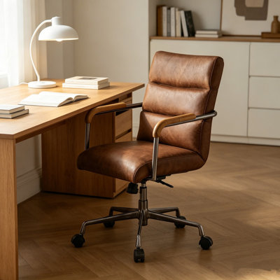 Chaise de bureau ergonomique rembourrée en cuir fleur rétro avec siège rembourré