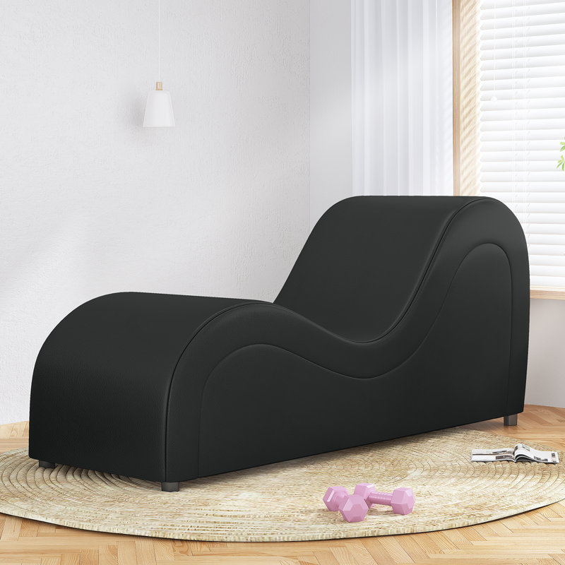 Chaise longue de 64 po en similicuir avec coussins en forme de S et coussins, Noir
