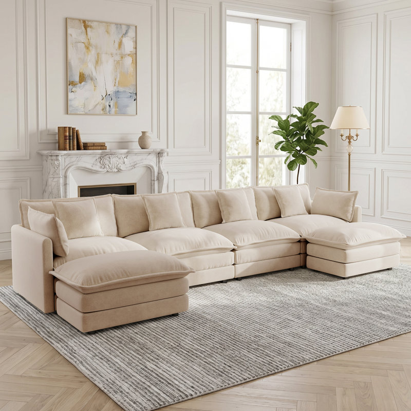 Clitheroe 6-Pieces Large Modular U-Shaped Sectional Sofa, Chenille Upholstered Couch with 2 Removable Ottomans