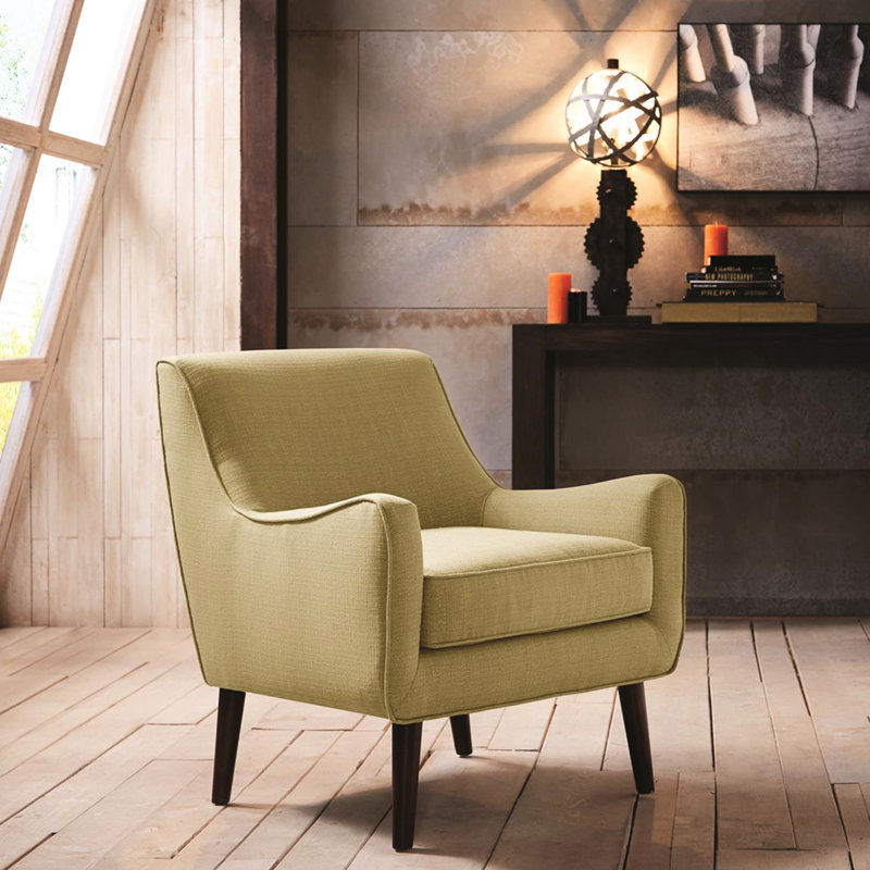 Fauteuil d'appoint de style Mid-Century, rembourrage serré, coussin en mousse amovible, finition des pieds en bois massif, rembourrage haute densité pour chaise confortable, conception du dossier, support central