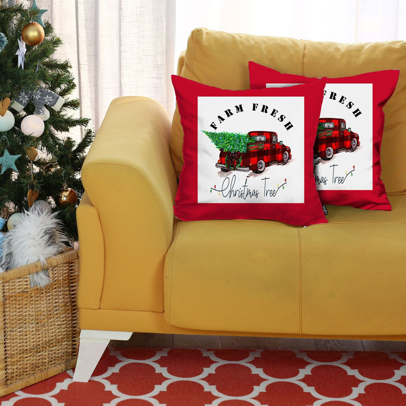Red and White Christmas Truck Polyester Throw Pillow Set