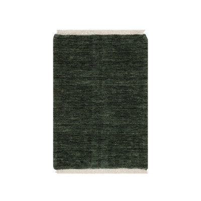 2 pi x 2 pi 8 po vert genévrier, motif uni uni, effet poivre et sel, tissé à la main, pure laine, échantillon, tapis, tapis oriental