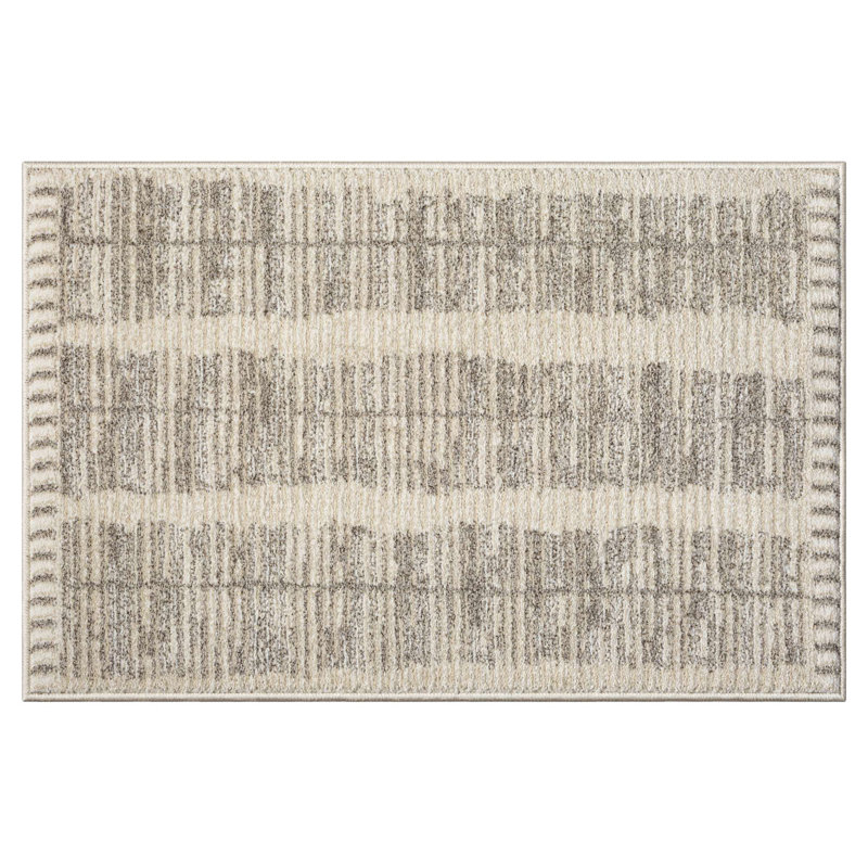 Tapis abstrait en polyester tissé à la machine Jumanne en beige / taupe, Rectangle 7 pi 10 po x 9 pi 10 po