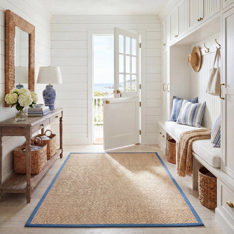 Campbellton Fibre Natural/Navy Area Rug, Square 8'