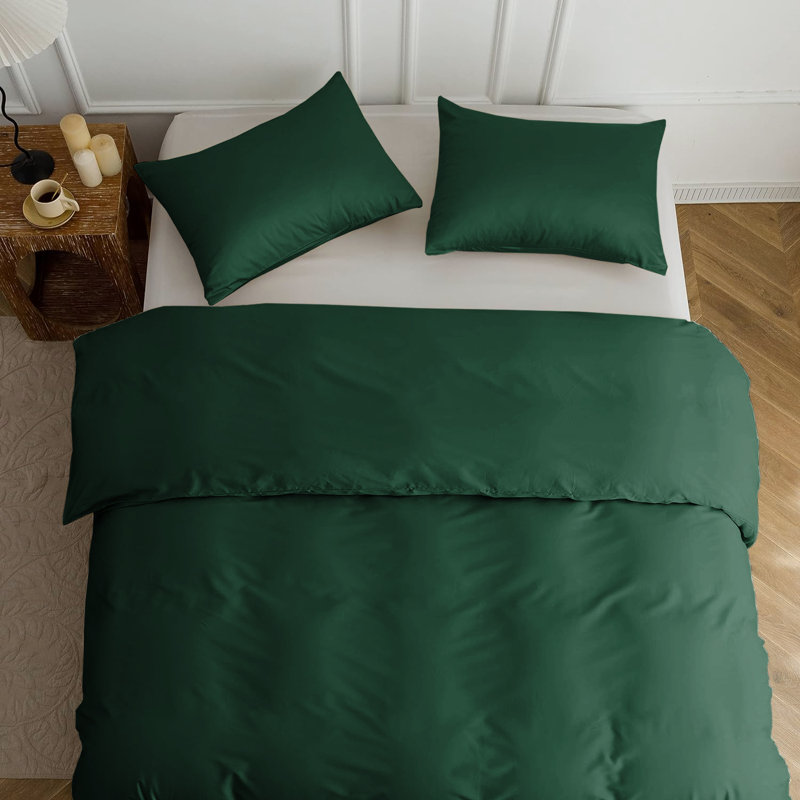 Nitzy Super Soft Reversible Plain Duvet Cover with Pillowcases, UK King - DE 230 x 220 cm, Emerald