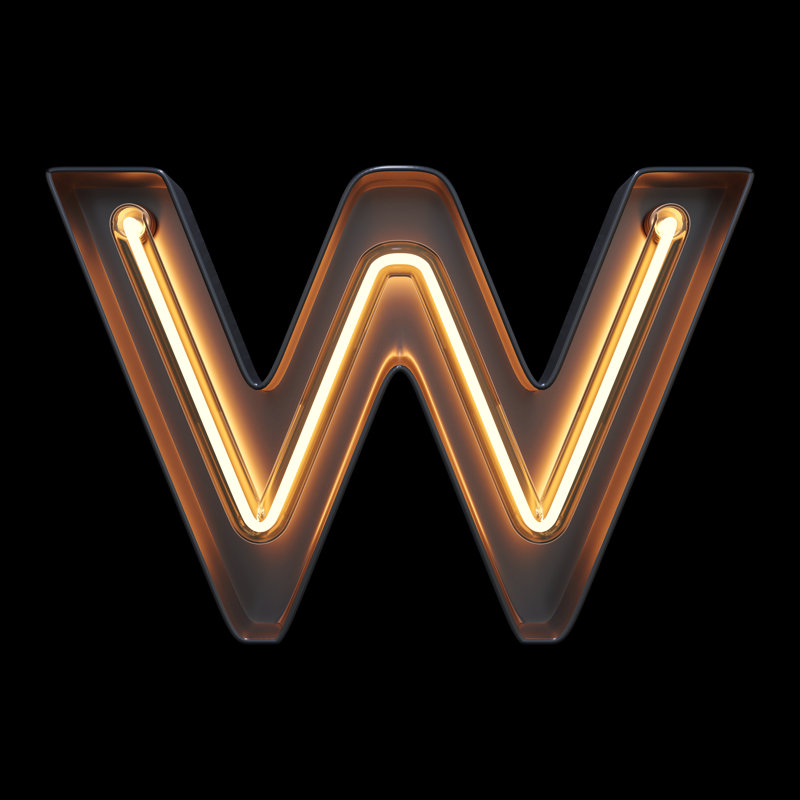 Neon Light Alphabet W with Clipping Path 1 Piece Wrapped Canvas Wall Art, 51cm H x 51cm W