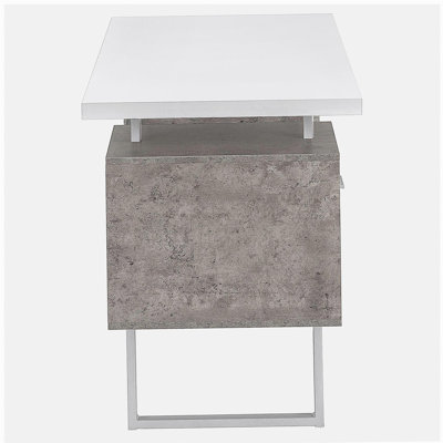 Computer Desk, Home Office, Laptop, Left, Right Set-up, Storage Drawers, 60"l, Work, White And Grey Concrete Laminate, Grey Metal, Contemporary, Modern