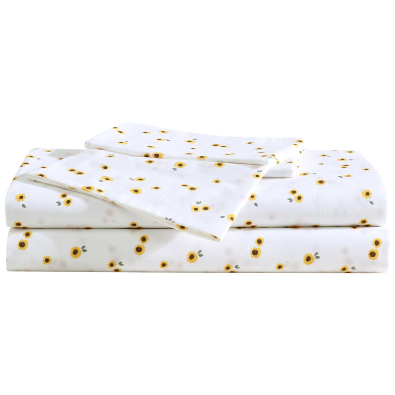 Ensemble de draps en percale de coton Shasta Lake , Ensemble de draps pour grand lit avec 2 taies d'or, Tournesol