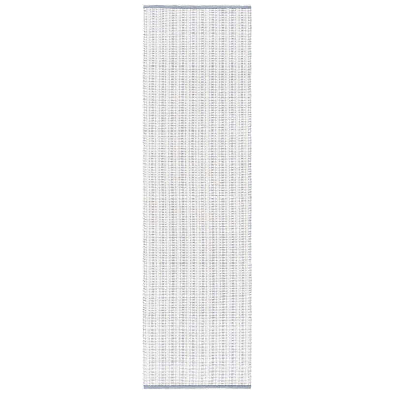 909 Hand Woven Cotton/Wool Striped Rug , Gray/Ivory, Runner 2'3" x 8'