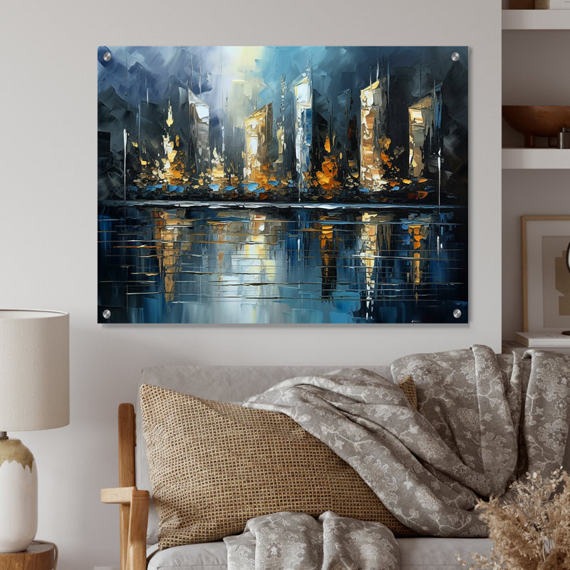 Abstract City Skyline3 - Art mural en acrylique pour la cuisine, H 16 po x l 32 po