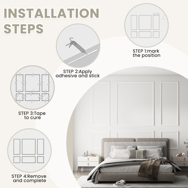 12-Frame Pre-cut Polystyrene Wall Moulding Frames, Lightweight, Impact-Resistant, Paintable Decor Trim