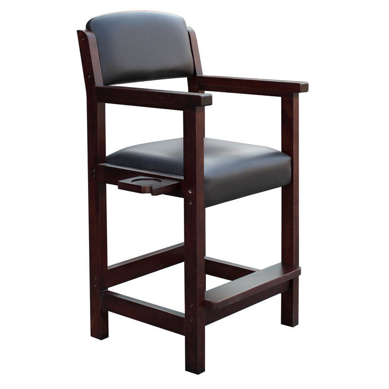 Rich Mahogany Handcrafted Wood Spectator Chair with Faux Leather Upholstery