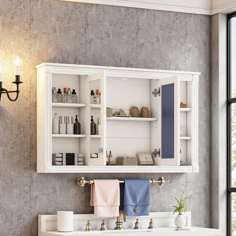 Armoire à pharmacie murale en panneau de fibres à densité moyenne de 47 pouces avec rangement réglable et tablettes ouvertes