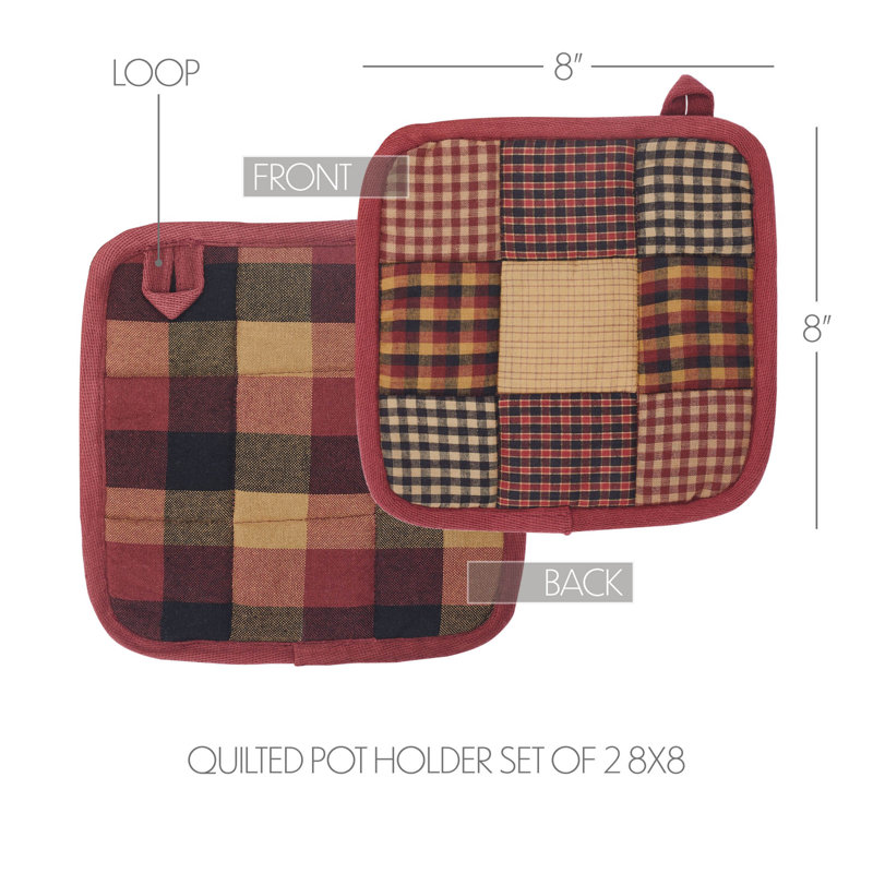 VHC Brands Checkered 100% Cotton Pot Holder Set