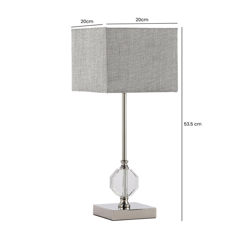 Abdias Crystal Table Lamp with Metal Base for Bedroom Furniture, Bedside Buffet Lamp with Linen Shade, Silver, Grey