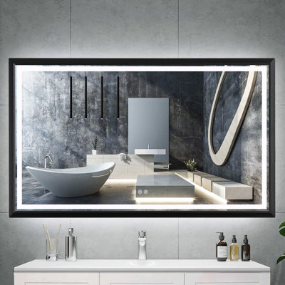 Novel Rectangular Modern LED Light Anti-Fog Bathroom Glass Hanging Mirror