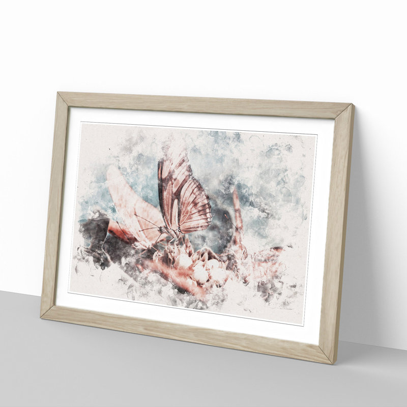 Pink Butterflies - Framed Print, 24cm H x 33cm W x 2cm D, Oak Framed