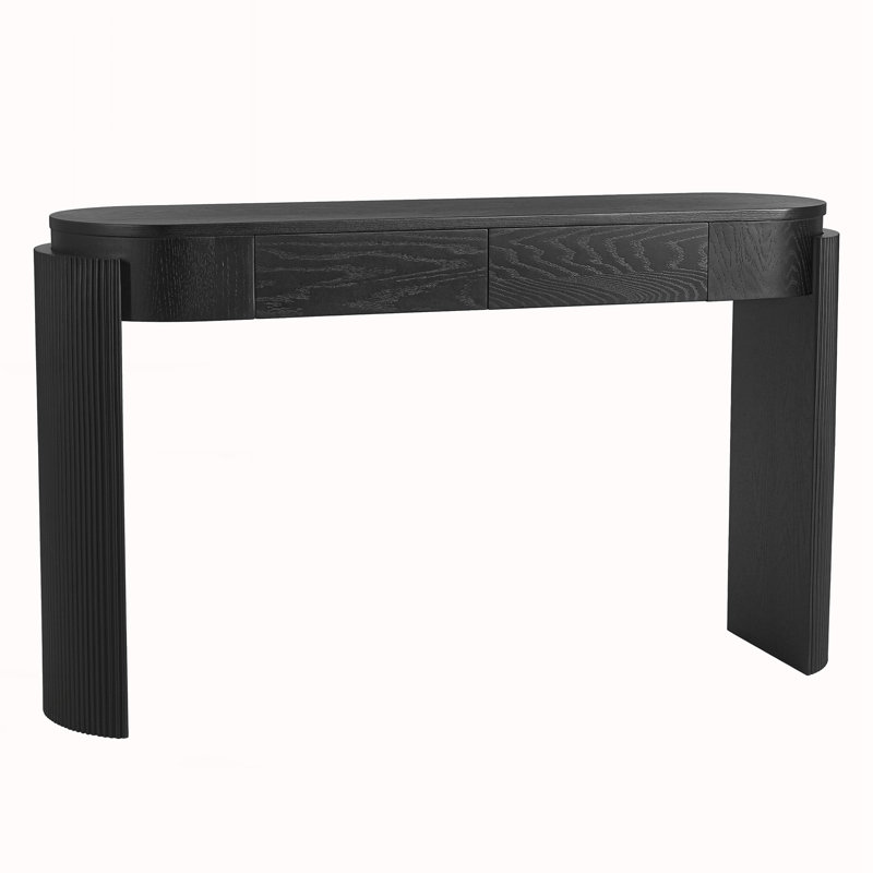 Console Table with Fluted Design, Oval Top and 2 Drawers, Black