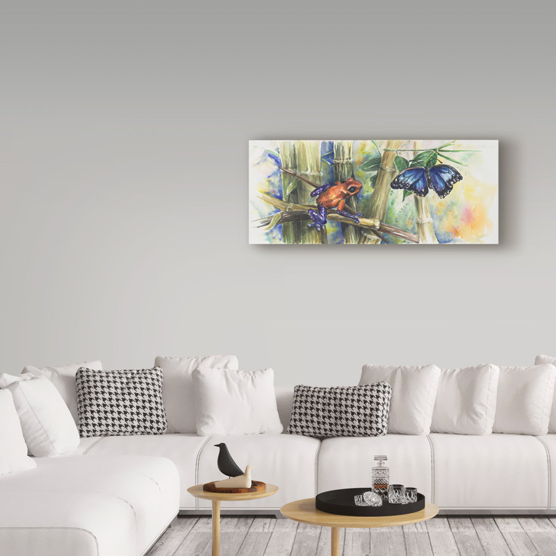 « blue morpho grenouille », reproduction de peinture à l’acrylique sur toile tendue, H 10 po x l 24 po x P 2 po