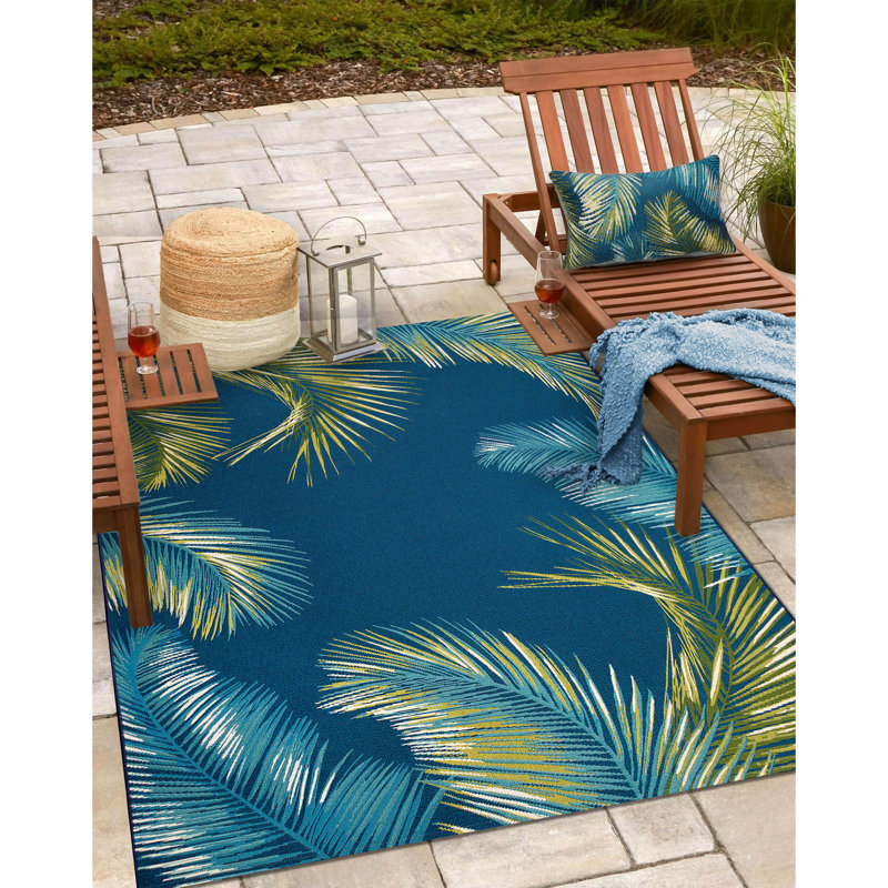 Floral Outdoor Throw Pillow, Navy