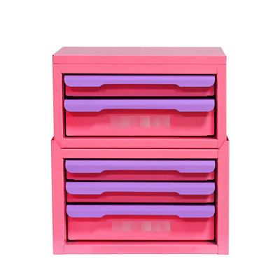 Boîte de rangement de maquillage rose-mauve avec cinq tiroirs, idéale pour organiser les cosmétiques et les articles de maison, matériau en acier, espace de rangement empilable idéal pour les articles de bureau, fabrication, design