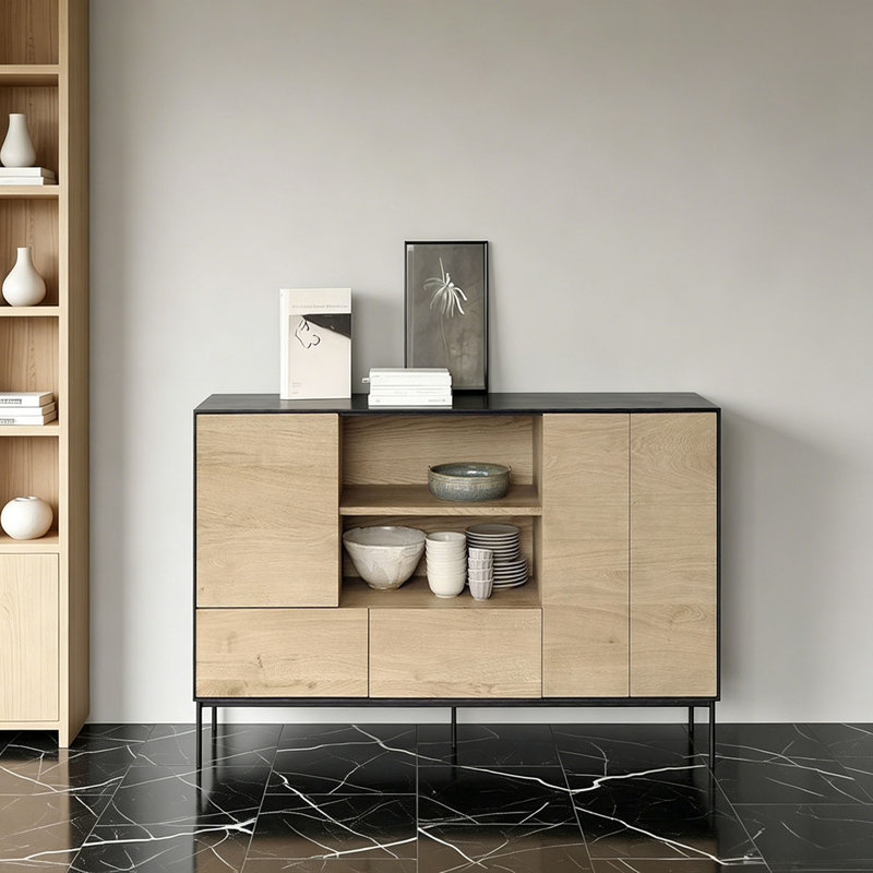 Buffet simple en bois massif avec rangement, H 35,43 po x l 47,24 po x P 17,71 po