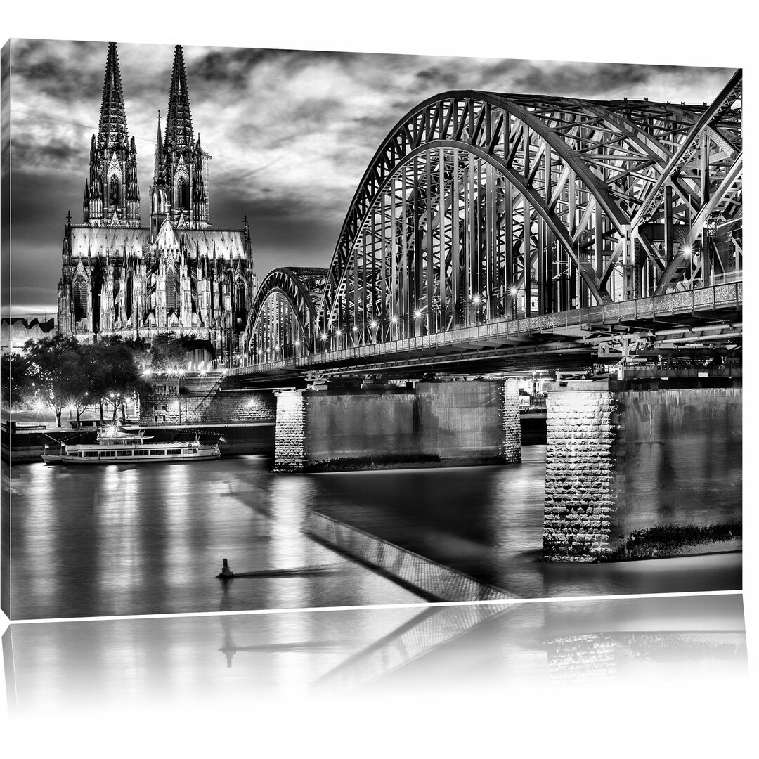 Leinwandbild Wunderbare Hohenzollernbrücke bei Nacht in Monochrom