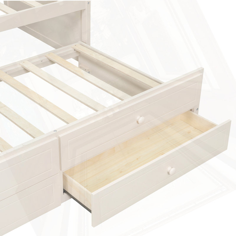 Twin Daybed with Trundle And Drawers, Beige