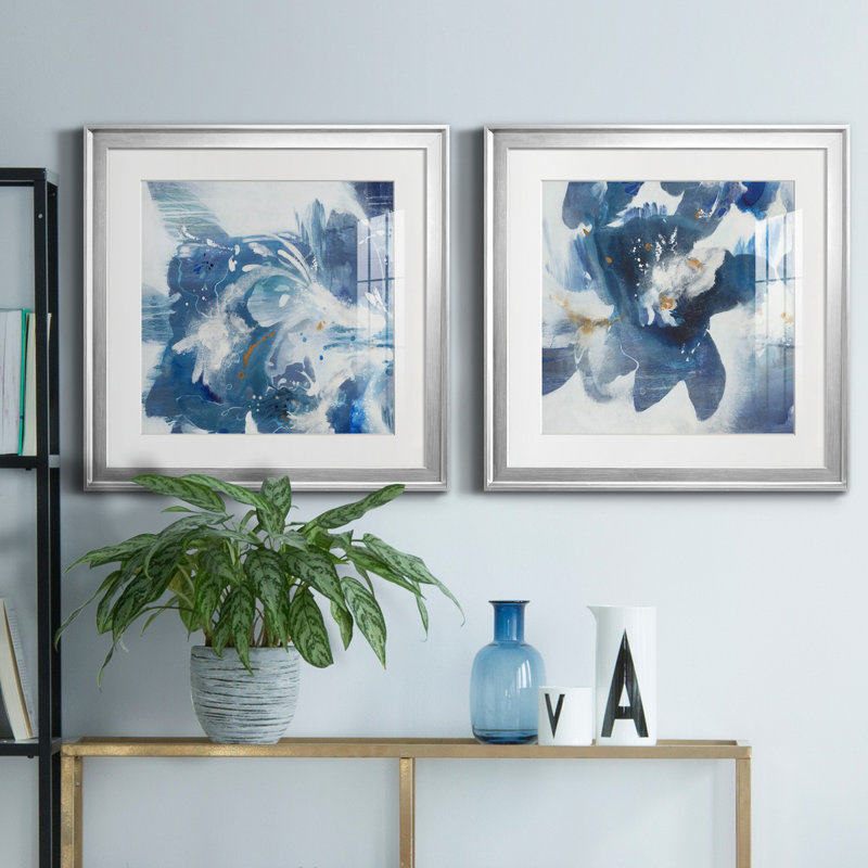 Blue Velveteen - ensemble de 2 reproductions d'art sur toile, Encadrement argenté, Blanc, H 22,5 po x l 45 po x P 1,5 po