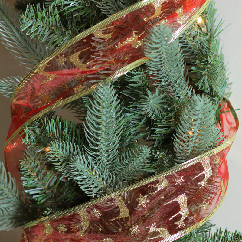Ruban rouge et or scintillant de Noël avec fils 2,5 po x 10 pi