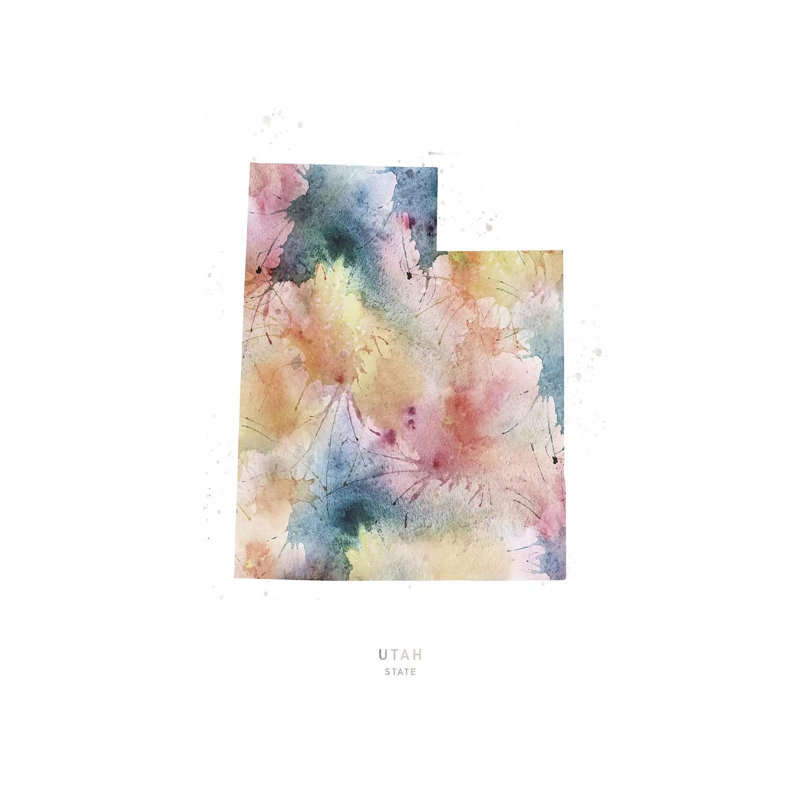 Wyoming Watercolor State Map - impression sur toile tendue, H 18 po x l 12 po x 1,5 po, Utah