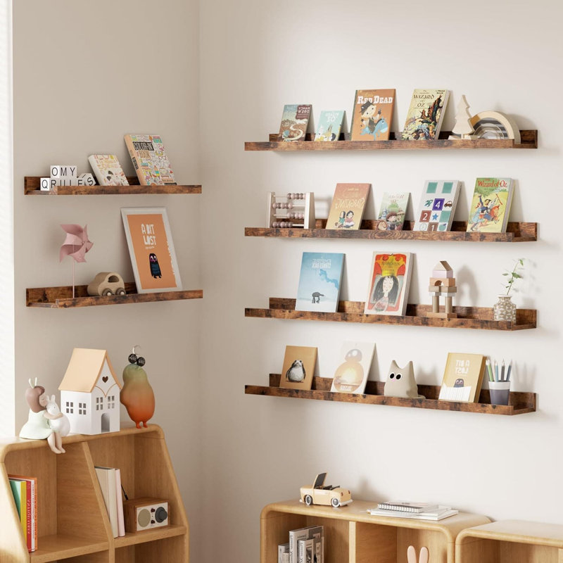 Floating Shelves 6-Pack, 24 Inch Long Modern Wood Wall Shelves For Living Room, Bedroom, Bathroom & Kitchen, Easy Installation Wall Mounted Storage Display Shelves Rustic Design