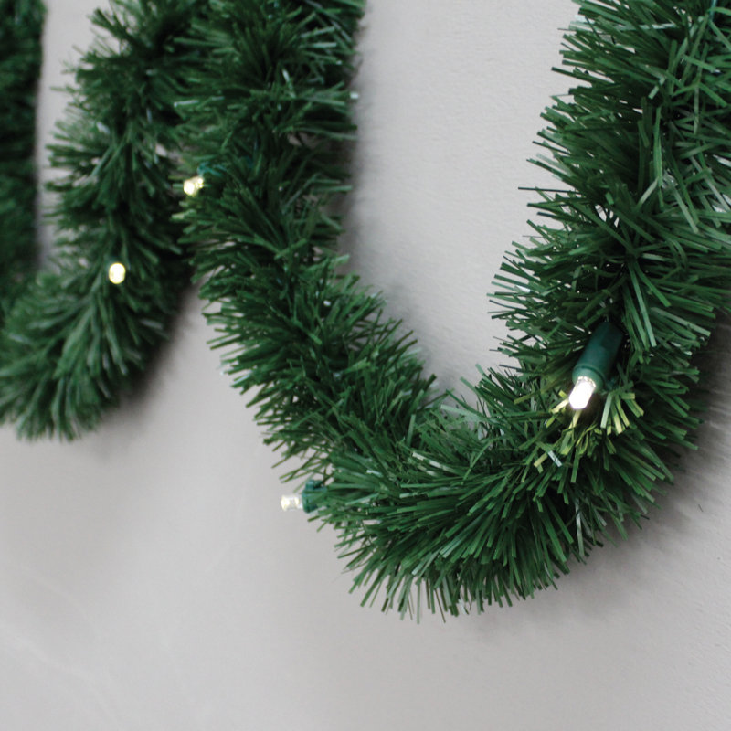Guirlande de Noël verte à piles, Blanc chaud, L 216 po