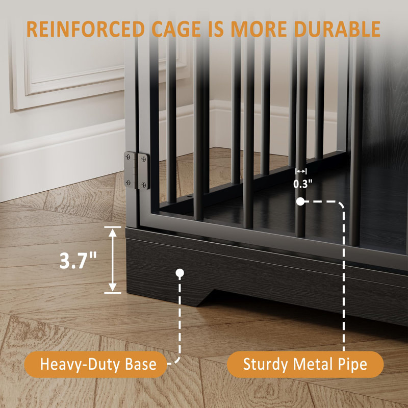 Meuble de 48 po pour grande cage de chien, chenil de ferme avec bol pour chien, 3 tiroirs, 3 tiroirs ouverts, table de cage robuste pour chien