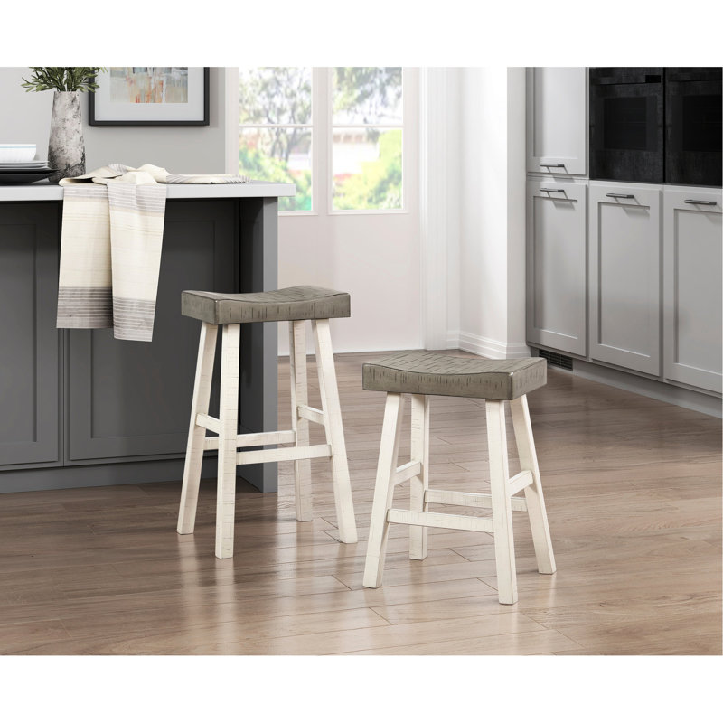 Tabourets de bar au design transitionnel, 2 tons blanc et café, siège en bois massif, de 2 2, 2, design, café