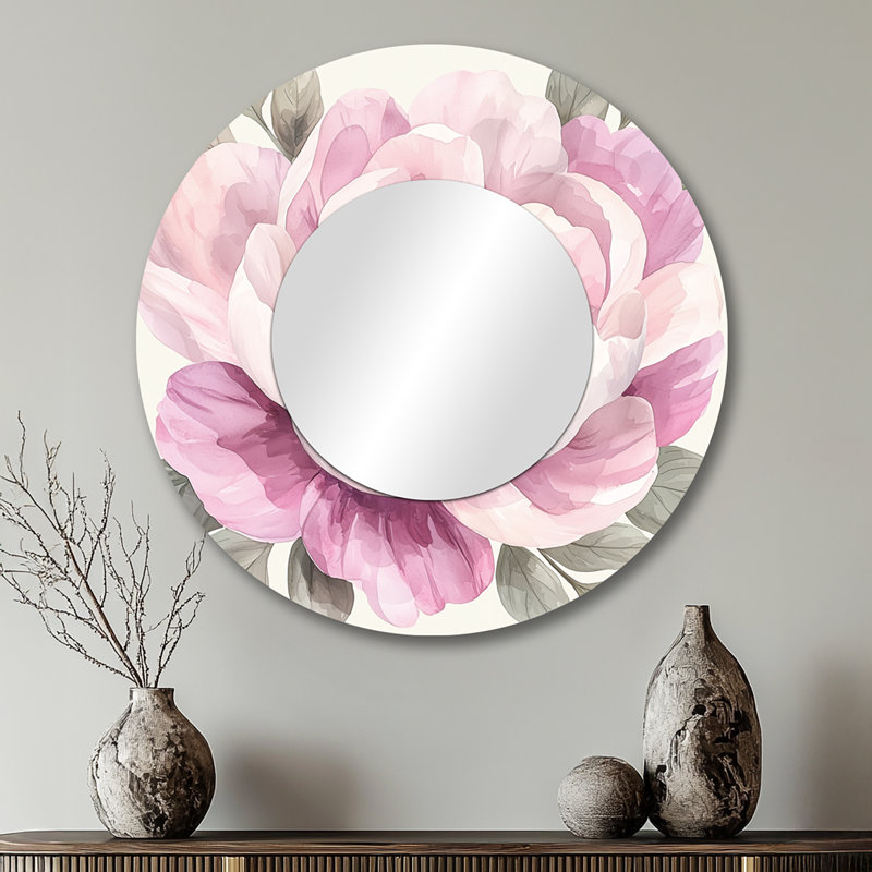 Minimalisme élégance de pivoines roses I - décoration murale miroir traditionnel - imprimé sur métal, 29 po x 29 po