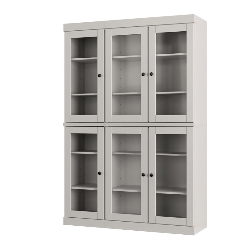 Vaisselier 48,5 po en bois massif et verre, Off White