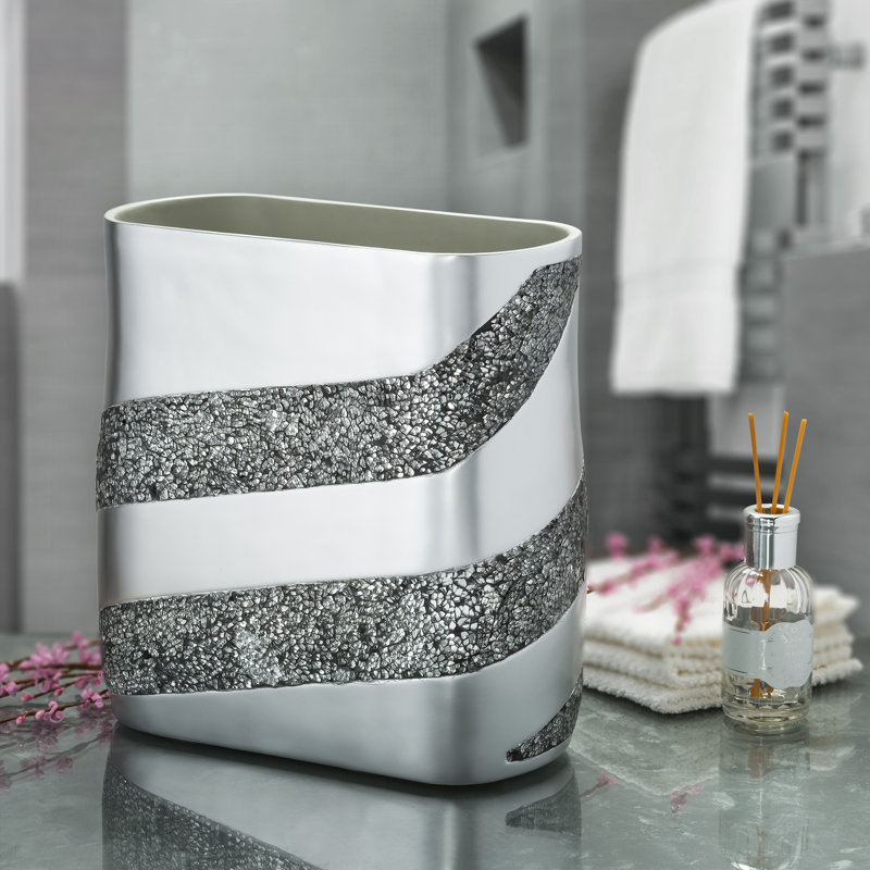 Silver Mosaic Stone Open Waste Basket