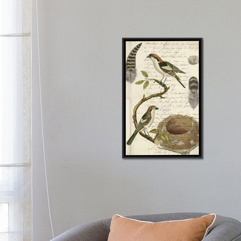 « aviaire journal i », art textuel sur toile, H 26 po x l 18 po x P 1,5 po, Toile avec cadre noir