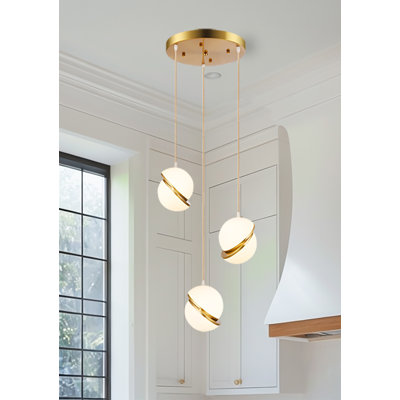 Luminaire suspendu sphère en verre opale 3 lumières 3 lumières
