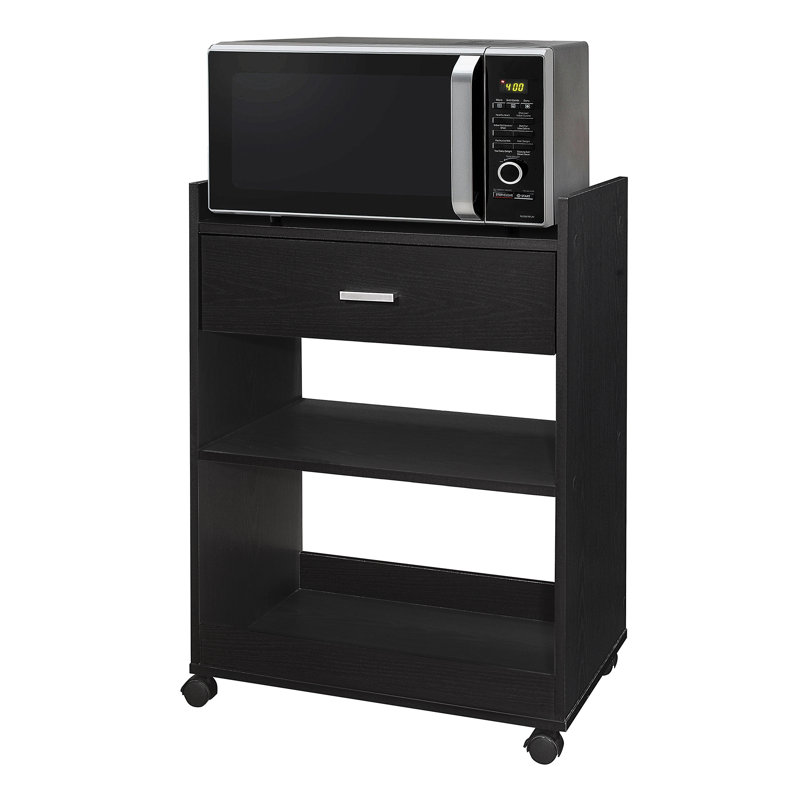 Armir 24" Dellow Microwave Cart with Storage Shelves and Drawer - 2 Shelf Veneers & Wood Kitchen Cart with Storage - Lockable & Unlockable Microwave Wooden Cart with Wheels