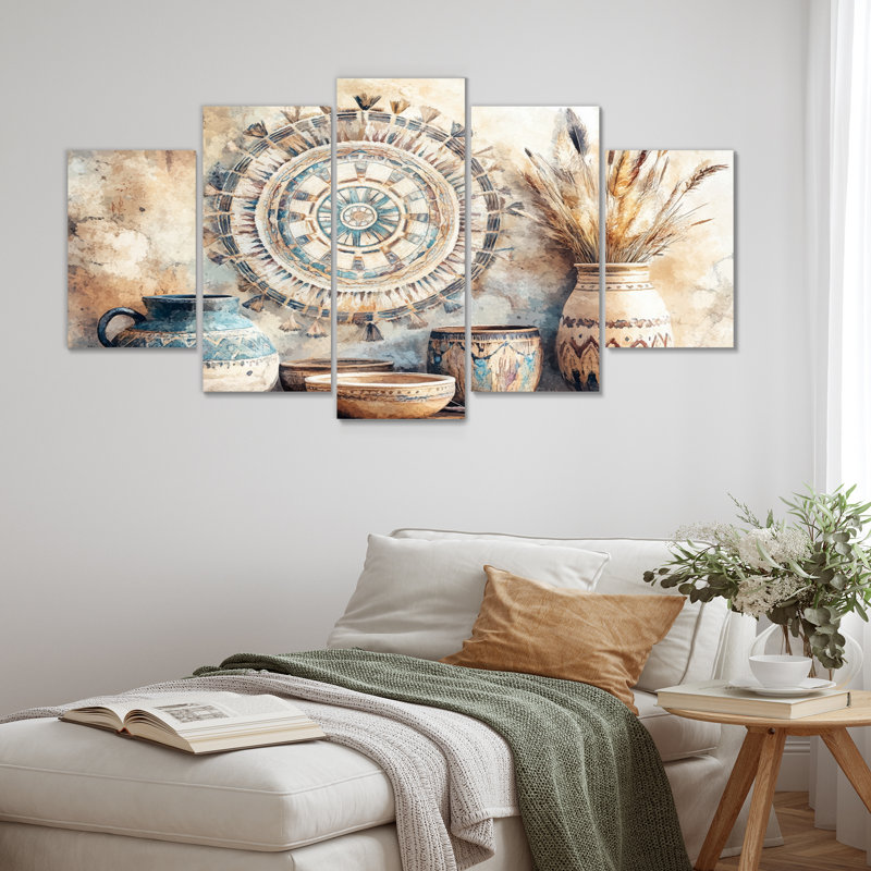 «Blue Brown Native Art Pottery Serenity - Boho Pottery», ensemble de reproductions d'art mural