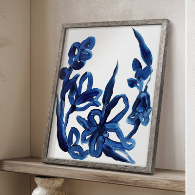 Indigo Brush Blooms II Framed Print - Solid Wood