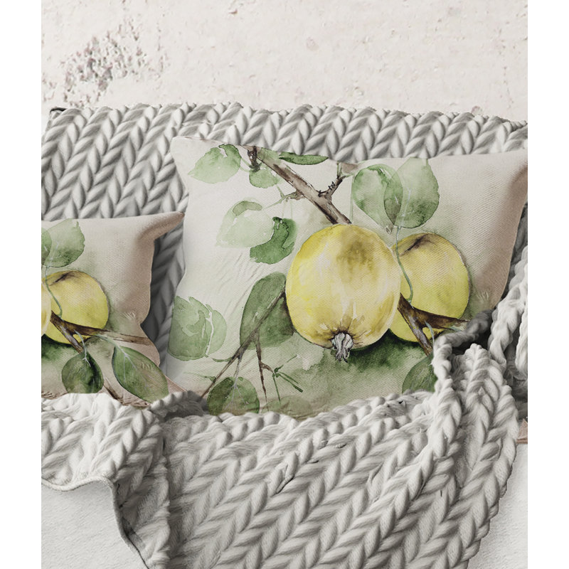 Square, Vintage Green Appels - Coussin décoratif imprimé maison de campagne, 16" x 16"