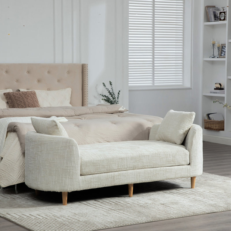 Banc rembourré en chenille avec accoudoirs et 2 traversins, Beige