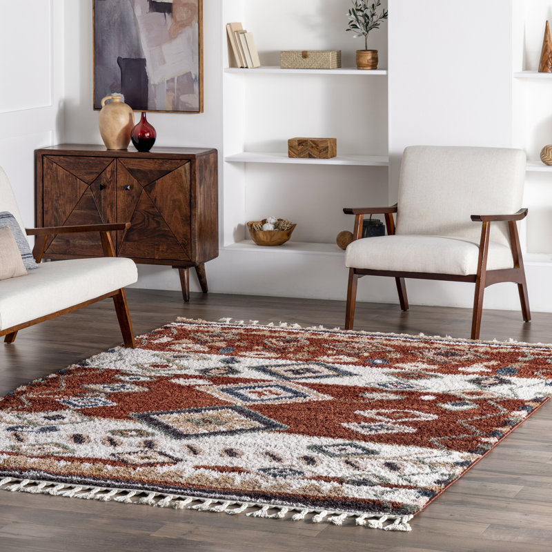 Deonte Geometric Red Area Rug, Rectangle 4' x 6' 8"