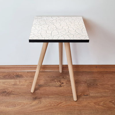 Modern Side Table, White & Grey, 13.8 x 16.5 x 13.8 inches | 100% MDF with Beech Wood Legs, Thickness: 0.7 inches | Stylish Geometric Design, Perfect for Living Room or Bedroom, Space-Saving & Elegant