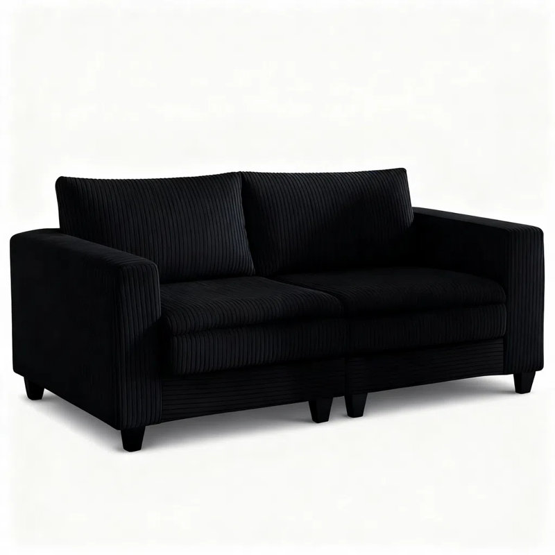 76.6" Corduroy Loveseat Cloud Sofa With Plush For Living Room, Black