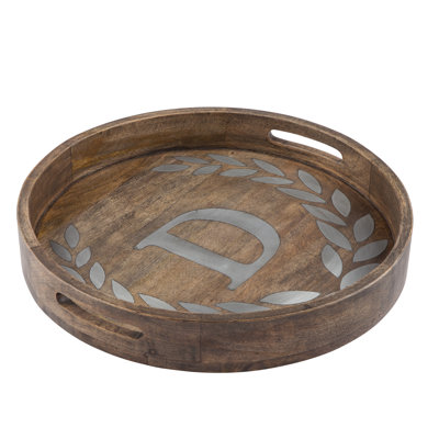 Heritage Collection Mango Wood Round Tray With Letter "D"